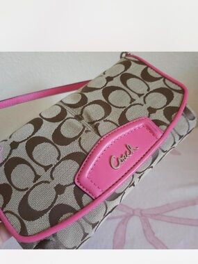 Vintage Coach Brown Signature Canvas Crossbody with Pink Trim